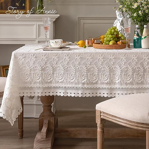 

american light luxury high-end lace tablecloth high-end luxury white table cloth art rectangular coffee table tablecloth embroidery