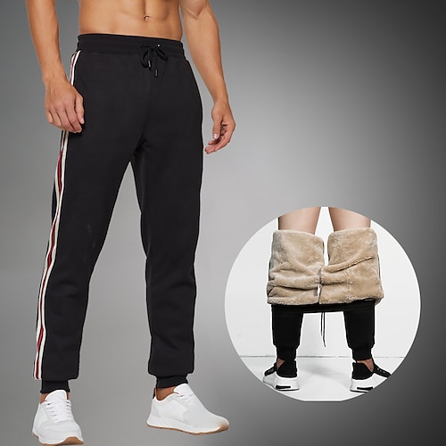 

Men's Sherpa Active Joggers Winter Pants Trousers Pocket Drawstring Elastic Waist Stripe Warm Breathable Full Length Daily Going out Streetwear Fashion Casual Black / White Black Micro-elastic