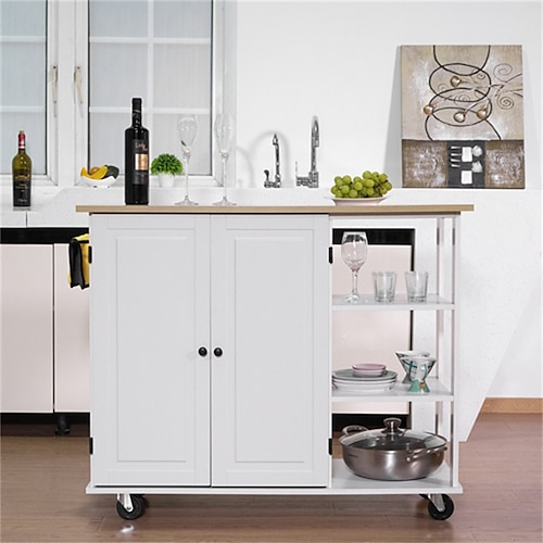 

Kitchen Island Cart Wood Kitchen Islands with Large Trolley Cart with Large Cabinet Towel Rack Kitchen and Dining Room Utensils Organizer on Wheels