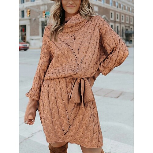 

Women's Sweater Dress Casual Dress Shift Dress Green Black Pink Long Sleeve Pure Color Lace up Winter Fall Autumn High Neck Modern Winter Dress Fall Dress 2022 S M L XL