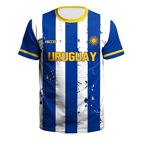 

Men's T shirt Tee Striped Graphic Prints Crew Neck Blue 3D Print World Cup 2022 Uruguay Outdoor Street Short Sleeve Print Clothing Apparel Cotton Sports Designer Casual / Summer / Summer