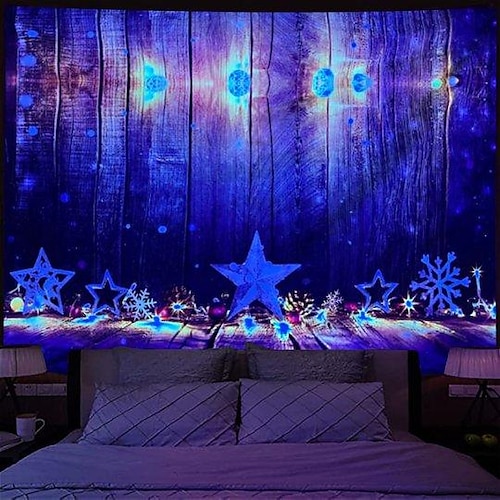 

Christmas Blacklight UV Reactive Tapestry Photography Background Tree Snowman Stocking Tapestry Dormitory Living Room Art Decoration Hanging Cloth Gift Tree