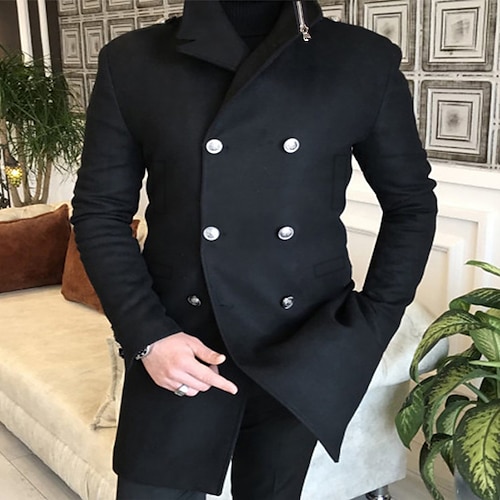 

Men's Winter Coat Peacoat Coat Business Casual Fall Spring Cotton Blend Windproof Warm Outerwear Clothing Apparel Stylish Casual non-printing Pure Color Pocket Turndown Single Breasted