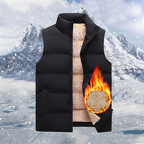 

Men's Puffer Vest Warm Daily Wear Going out Festival Solid Colored Outerwear Clothing Apparel Basic Sport Orange red Black Dark Navy