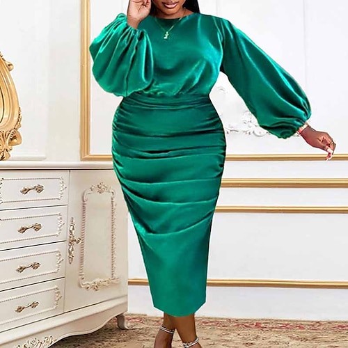 

Women's Plus Size Party Dress Solid Color Crew Neck Long Sleeve Fall Winter Elegant Formal Sexy Midi Dress Formal Party Dress