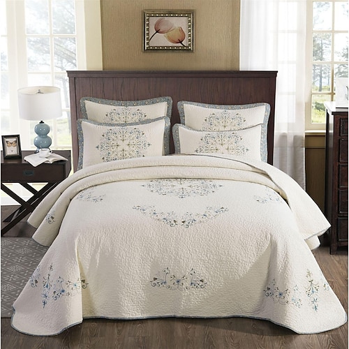 

100% Cotton Embroider Quilt Set 3 Piece, Reversible Bedding Set with Shams, Breathable, Lightweight and Soft Bedspread Coverlet for All Season, Queen Size King Size Bedding Quilts Set