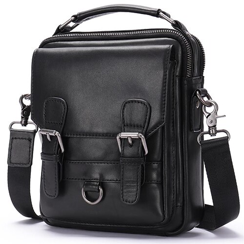 

Men's Crossbody Bag Top Handle Bag Nappa Leather Cowhide Zipper Solid Color Daily Black