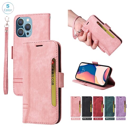 

Phone Case For Apple Wallet Card iPhone 14 Pro Max iPhone 14 Pro iPhone 14 Plus iPhone 14 iPhone 13 Pro Max 12 Mini 11 X XR XS Max 8 7 Wallet Full Body Protective with Wrist Strap Solid Colored TPU