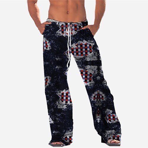 

Men's Trousers Beach Pants Drawstring Elastic Waist 3D Print Lattice Graphic Prints Tartan Comfort Breathable Casual Daily Holiday Streetwear Designer Black