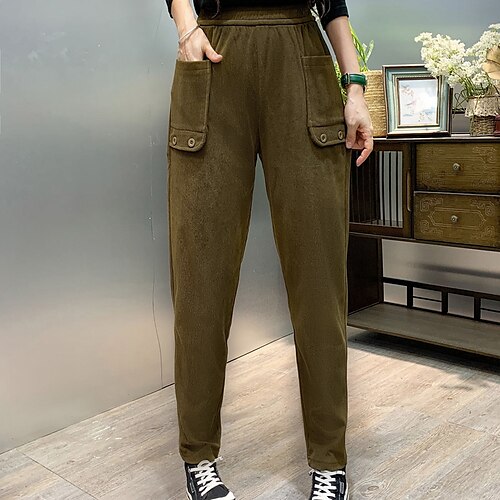 

Women's Straight Earth Yellow Simple Casual Casual Pocket Full Length Comfy Solid Colored S M L