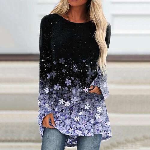 

Women's Casual Dress T Shirt Dress Tee Dress Shift Dress Mini Dress Green Blue Purple Long Sleeve Floral Print Winter Fall Autumn Crew Neck 2022 XXS XS S M L XL XXL 3XL 4XL 5XL