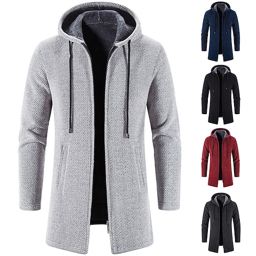 

Men's Sweater Cardigan Sweater Sweater Hoodie Zip Sweater Sweater Jacket Ribbed Knit Tunic Knitted Solid Color Hooded Basic Stylish Outdoor Daily Clothing Apparel Winter Fall Black Wine M L XL