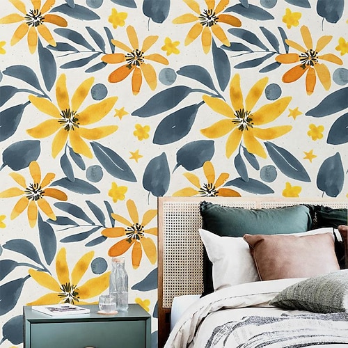 

Yellow Floral/Plants Wallpaper American Pastoral Style Peel and Stick Wallpaper Removable Pvc/Vinyl Self Adhesive for Living Room/Bedroom