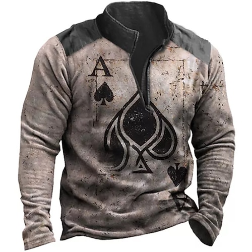 

Men's Zip Up Sweatshirt Pullover Quarter Zipper Sweatshirt Gray Half Zip Graphic Prints Poker Zipper Print Daily Sports 3D Print Basic Designer Casual Spring Fall Clothing Apparel Hoodies