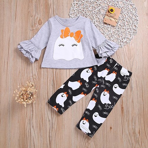 

Toddler Girls' Halloween Cartoon Pants Suit Set Long Sleeve Fashion Outdoor Cotton 3-7 Years Winter Gray / Fall