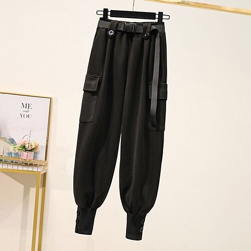 

Women's Plus Size Harem Chinos Pocket Drawstring Solid Color Casual Chino Casual Daily Natural Full Length Fall Winter Dark Coffee Black L XL XXL 3XL / Cotton
