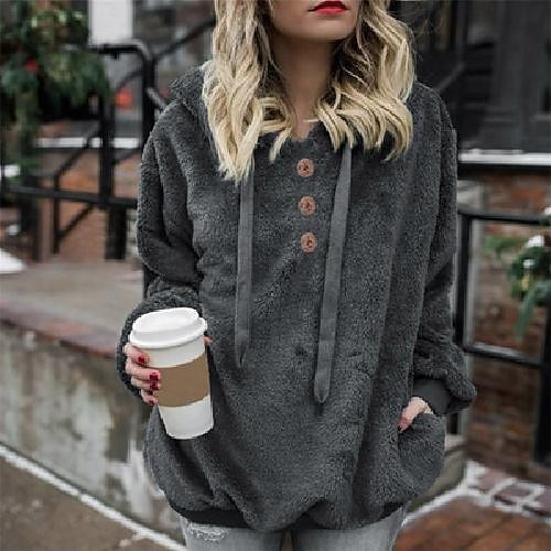 

Women's Hoodie Sweatshirt Pullover Streetwear Pocket khaki Gray Black Solid Color Street Hoodie Long Sleeve Fleece S M L XL 2XL 3XL