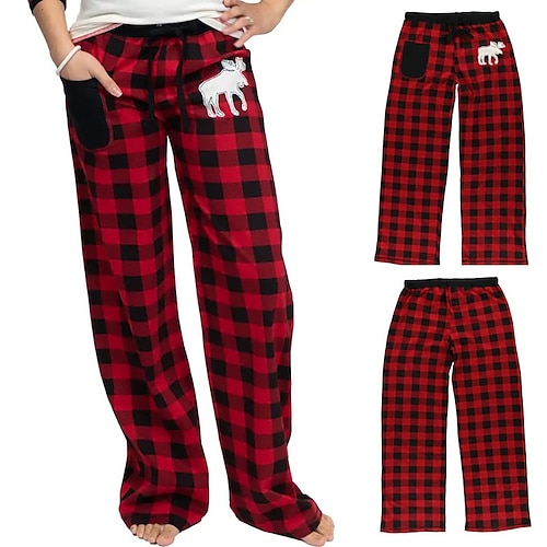 

Men's Loungewear Pajama Pant Lounge Pants Animal Grid / Plaid Simple Comfort Home Daily Knit Warm Breathable Long Pant Pant Elastic Waist Winter Red