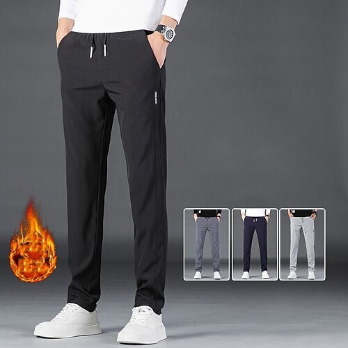 

Men's Fleece Pants Trousers Casual Pants Pocket Drawstring Elastic Waist Solid Color Comfort Breathable Full Length Daily Going out Streetwear Stylish Simple Light Grey Dark Gray Micro-elastic