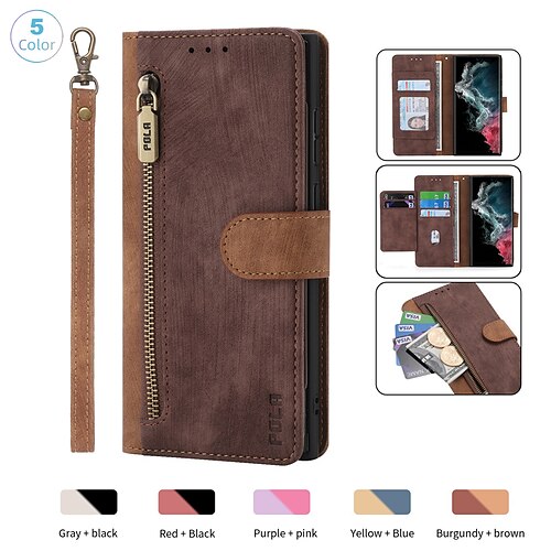 

Phone Case For Samsung Galaxy Full Body Case Leather Wallet Card S22 Ultra Plus S21 FE S20 Note 20 Ultra S10 S10 Plus S10 Lite Note 10 Note 10 Plus Dustproof with Phone Strap Card Holder Slots Solid