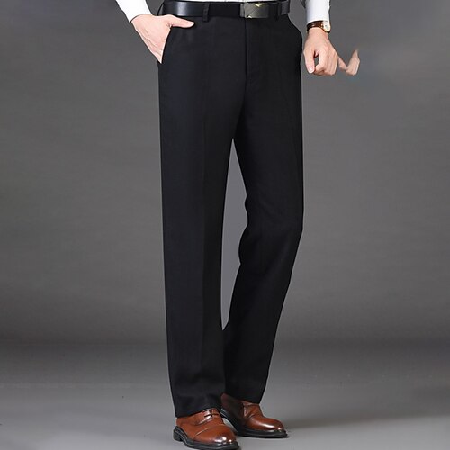 

Men's Dress Pants Trousers Pocket Straight Leg Solid Colored Warm Soft Office Business Daily Formal Casual Khaki Light Grey Micro-elastic