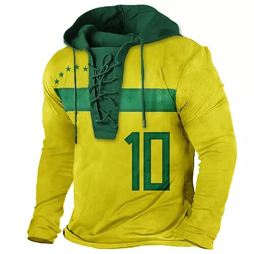 

Men's Pullover Hoodie Sweatshirt Pullover Yellow Hooded Graphic Prints Lace up Print Casual Daily Sports 3D Print Basic Streetwear Designer Spring Fall Clothing Apparel World Cup Hoodies