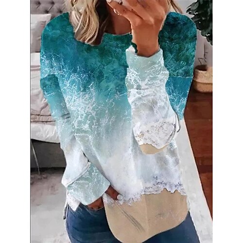 

Women's Pullover Casual Green Black Blue Color Block Holiday Round Neck Long Sleeve S M L XL 2XL 3XL