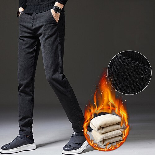 

Men's Fleece Pants Winter Pants Chinos Trousers Chino Pants Pocket Straight Leg Solid Color Comfort Warm Daily Holiday Going out Streetwear Stylish Black Blue High Waist Micro-elastic