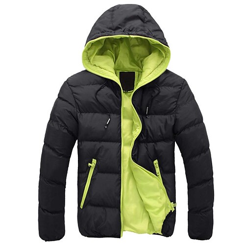 

Men's Winter Jacket Puffer Jacket Winter Coat Coat Solid Color Outerwear Clothing Apparel Black / Orange Navywhite Sky Blue Orange