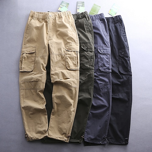 

Men's Cargo Pants Trousers Elastic Waist Leg Drawstring Multi Pocket Solid Color Comfort Breathable Full Length Casual Daily Going out 100% Cotton Sports Stylish ArmyGreen Khaki High Waist Inelastic
