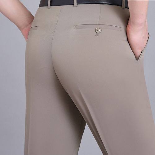 

Men's Dress Pants Trousers Pocket Straight Leg Solid Colored Breathable Soft Office Business Daily Chic & Modern Formal Gray Green Smoky gray Micro-elastic