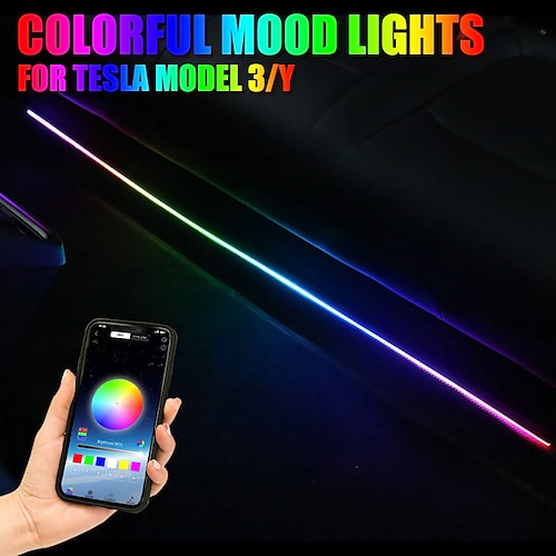 

1pcs Car Symphony Ambient lights 64Color RGB guide fiber optic atmosphere acrylic Interior Decorative Lamp For Tesla Model3/Y/S