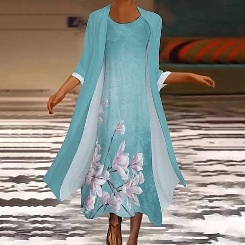 

Women's Party Dress Long Dress Maxi Dress Green Gray Sleeveless Color Block Print Winter Fall Crew Neck Winter Dress Weekend Fall Dress Loose Fit 2022 S M L XL XXL 3XL 4XL 5XL