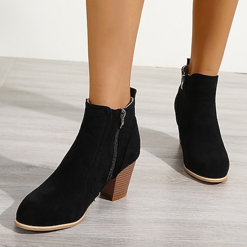 

Women's Boots Daily Suede Shoes Plus Size Booties Ankle Boots Winter Chunky Heel Round Toe Vintage Suede Zipper Solid Colored Almond Black