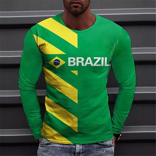 

Men's T shirt Tee Graphic Prints Crew Neck Green 3D Print World Cup Outdoor Street Long Sleeve Print Clothing Apparel Basic Sports Designer Casual