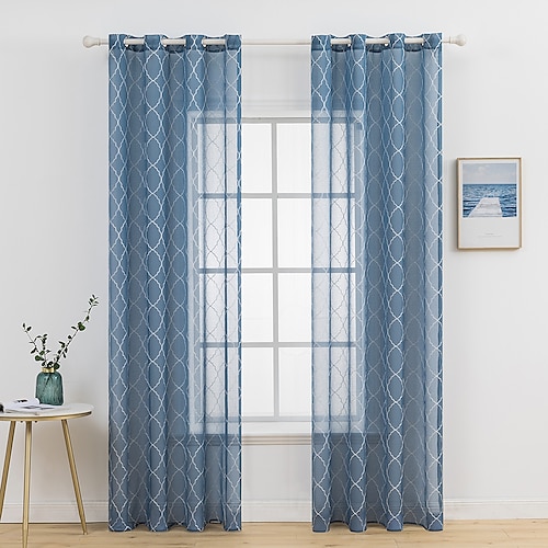 

Geometric Sheer Curtains Shades Two Panels Sheer Bedroom Curtains