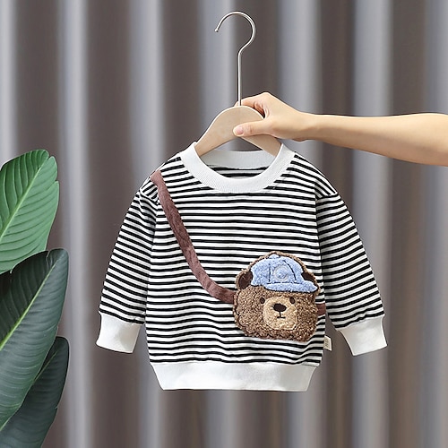 

Toddler Boys T shirt Tee Bear Stripe Long Sleeve Cotton Children Top Outdoor Fashion Daily Winter Fall Gray 3-7 Years