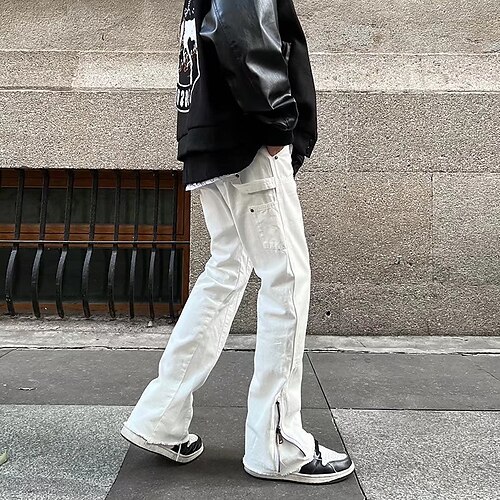

Men's Cargo Pants Trousers Rivet Zipper Multi Pocket Solid Color Comfort Breathable Full Length Casual Daily Going out 100% Cotton Sports Stylish White Black Inelastic