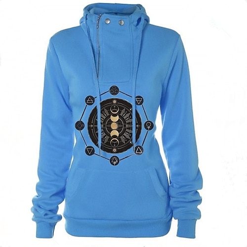 

Women's Plus Size Tops Hoodie Sweatshirt Geometry Zipper Print Long Sleeve Hooded Casual Daily Vacation Polyester Fall Winter Blue Pink