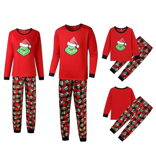 

Christmas Pajamas Family Set Ugly Christmas pattern Home Red Long Sleeve Mom Dad and Me Daily Matching Outfits