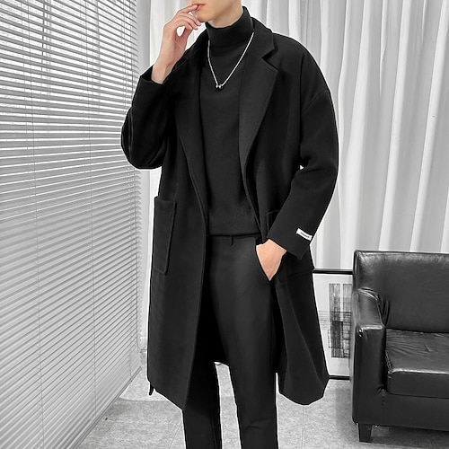 

Men's Winter Coat Trench Coat Daily Wear Going out Fall & Winter Polyester Thermal Warm Washable Outerwear Clothing Apparel Fashion Warm Ups Solid Colored Multi Pocket Turndown Single Breasted