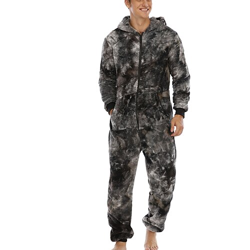 

Men's Loungewear Onesie Pajamas Patchwork Simple Comfort Home Daily Polyester Warm Breathable Hoodie Long Sleeve Pocket Winter Black