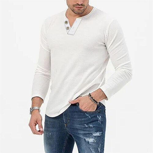 

Men's T shirt Tee Solid Color Crew Neck White Street Sports Long Sleeve Button-Down Clothing Apparel Fashion Designer Casual Comfortable