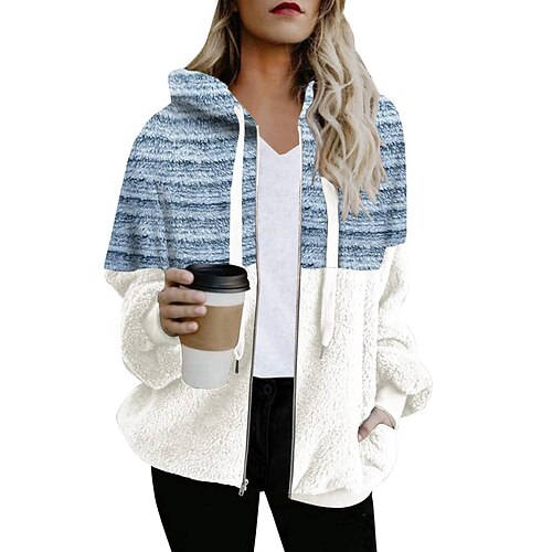 

Women's Hoodie Sweatshirt Active Sherpa Fleece Teddy Zip Up Blue Red Gray Plaid Color Block Casual Hoodie Long Sleeve S M L XL 2XL 3XL / Winter
