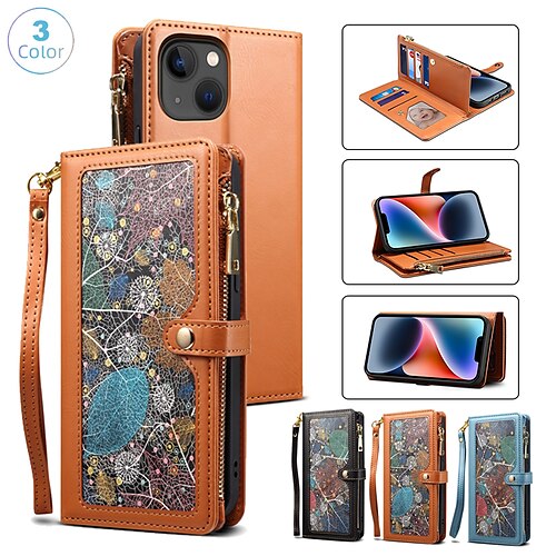 

Rfid Phone Case For Apple Wallet Card iPhone 14 iPhone 13 Pro Max 12 11 SE 2022 X XR XS Max 8 7 Zipper Anti-theft with Wrist Strap Solid Colored Flower TPU PU Leather