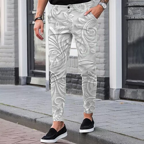 

Men's Chinos Trousers Jogger Pants Pocket 3D Print Plants Graphic Prints Comfort Soft Office Business Basic Fashion Gray Black / Spring