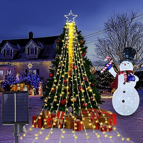 

Christmas Tree String Lights Solar LED Stars Fairy Outdoor Waterproof Garden Lights 350 LED Outdoor Holiday New Year Courtyard Christmas Tree Hanging Star Wreath Lights Solar Landscape Light