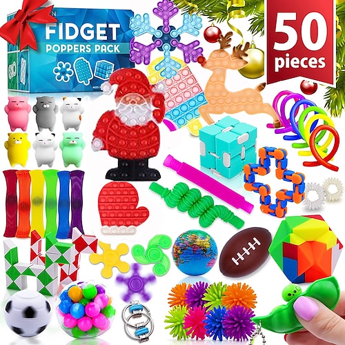 

50 PCS Fidget Toys Party Gifts Kids Sensory Toy Pack Bulk Fidgets Stocking Fillers Treasure Box Classroom Prizes for Autistic children Girls and boys Gift Gift bag pressure pop up