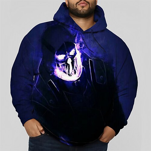 

Men's Plus Size Pullover Hoodie Sweatshirt Big and Tall Skull Hooded Long Sleeve Spring & Fall Basic Fashion Streetwear Comfortable Daily Wear Vacation Tops