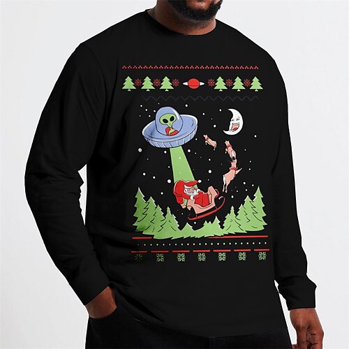 

Men's Plus Size T shirt Tee Big and Tall Graphic Crew Neck Long Sleeve Spring & Fall Basic Fashion Streetwear Comfortable Christmas Casual Tops
